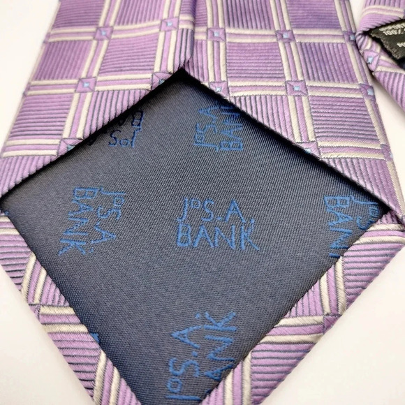 Jos A Bank Executive Collection Silk Necktie Tie Lilac Purple Geometric Square - Picture 5 of 9